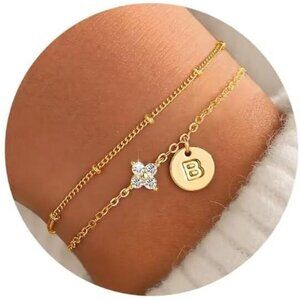 Gold Initial Bracelets for Women B